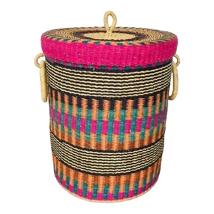 Wäschekorb aus Weide mit Deckel, 18x20 im geflochtenen Aufbewahrungskorb, Afrikanischer Korb - Bild 1 von 2