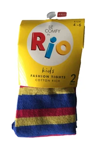 BNWT Rio Brand Girls Age 7 9 Years Hot Pink Stripe Cotton Rich 2 Pack of Tights - Picture 1 of 2