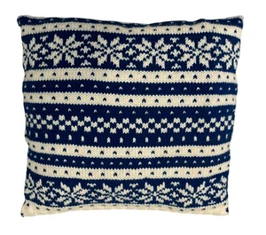 Sweater Pillow Winter Snowflake Holiday Knit Stripes Blue White 16"x16 - Picture 1 of 5