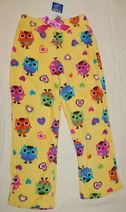 Girls Plush Fleece Sleep Pants YELLOW Owls S 6-6X Hearts EVY OF CALIFORNIA - Picture 1 of 1