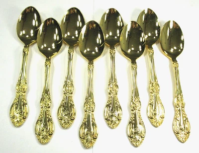 Juego de 8 cucharaditas cubiertos de acero inoxidable chapados en oro Springtime vintage (A) Foto 1 de 4