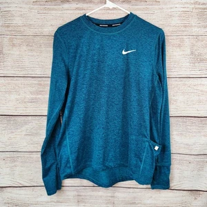 Nike Shirt Women Medium Blue Long Sleeve Running Element Dri Fit Swoosh - Picture 1 of 6