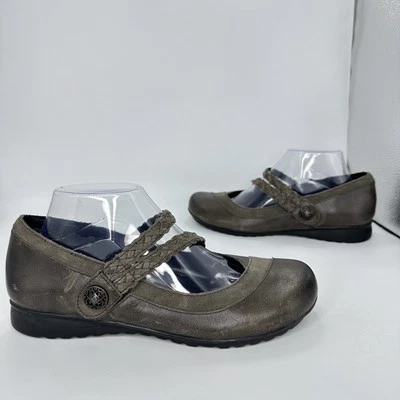 Zapatos Aetrex Mujer 9-9.5 Ancho Gris Cuero Mary Jane Correa Trenzada Comodidad Foto 1 de 4