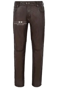 Herren Lederhose Braun Stylisch Mode Weich Designer Slim Fit Hose 4669 - Bild 1 von 6