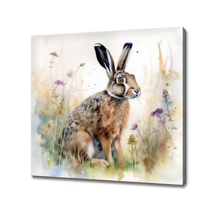 Hare Meadow Flowers Watercolour Canvas Art Print Picture Wall Hanging Handmade - Picture 1 of 9