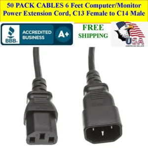 Paquete de 50 cables de extensión de alimentación para computadora y monitor, cable C13 a C14, 10A, 6 pies - Imagen 1 de 6
