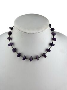 Amethyst Beaded & Sterling Silver Choker Necklace 15.25"
