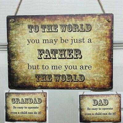 Dad Gifts Grandad Best Father My World Plaque Vintage Sign Present