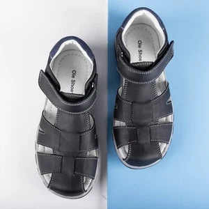 Boys Black Leather Sandals Big Kid Size 2 US - Picture 1 of 8