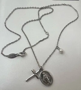 Bellissima collana in argento 925 e perla croce ciondolo madonna nuova - Foto 1 di 3