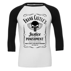 Frank Castles Justice Punishment 3/4 Sleeve Baseball Tee Mens Raglan T-Shirt - Picture 1 of 1