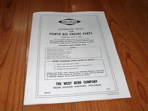 This vintage Karting West Bend  Engine Div. PARTS LIST AND PRICES 1961  16 pages - Foto 1 di 3