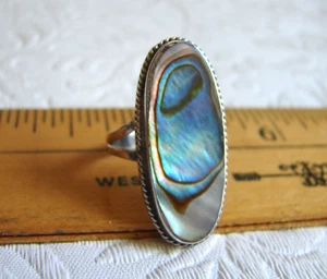 Vtg 1970's Oval Abalone 925 Silver RING Size 6, Eagle Hallmark Taxco Mexico D79 - Picture 1 of 15
