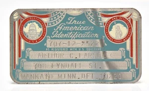 VINTAGE ECHTE AMERIKANISCHE IDENTIFIZATION METALLKARTE - Bild 1 von 5