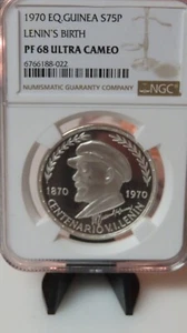 Equatorial Guinea 1970 Vladimir Lenin's Birth Silver Proof 75 Pesetas NGC PF68 - Picture 1 of 4