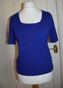 Kettlewell Jodi Square Neck Jersey Top T Shirt Cobalt Royal Blue L 14 VGC - Picture 1 of 11