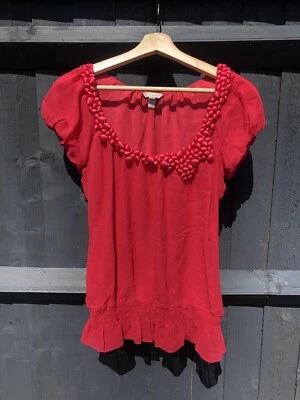 Ted Baker Red Silk Embroidered Detail Top Blouse Size 2 (UK 10) Summer Party - Image 1 of 4