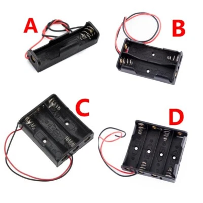 Black 1 2 3 4 Slots AA Size Power Battery Storage Case Box Plastic Holder Leads - Image 1 of 4