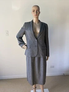 Vintage Marshall Field's USA Made Heather Gray Wool Skirt Jacket Suit Pockets M - Picture 1 of 12