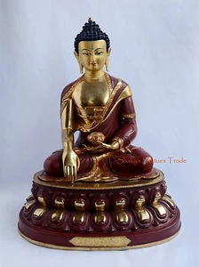 Gold Gilded Face Painted 19" Shakyamuni Buddha Copper Statue From Patan, Nepal - Picture 1 of 4
