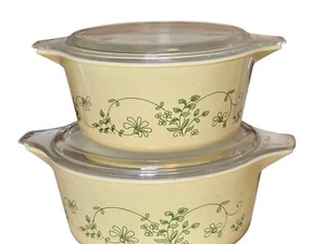 Vintage Pyrex Shenandoah Casserole Dish Set of Two with Lids  - Picture 1 of 8