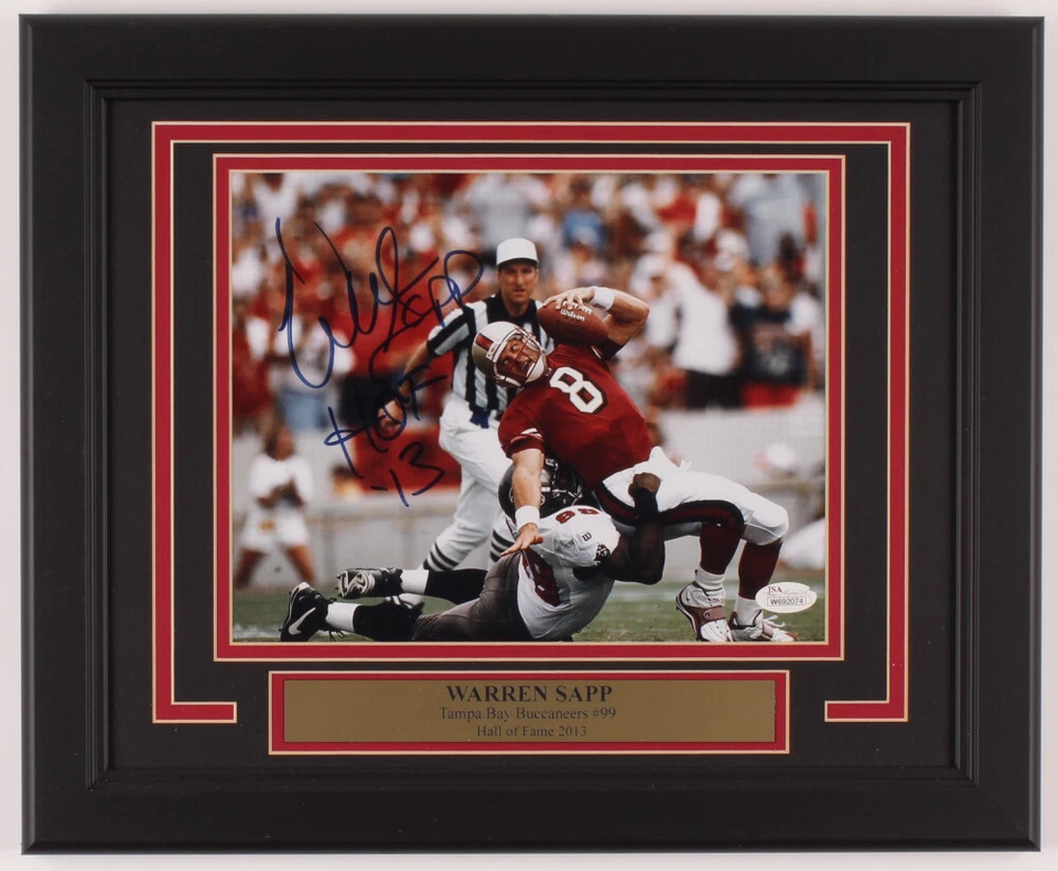 Warren Sapp Signed Buccaneers 13x16 Framed Photo JSA Inscribed "HOF-13" - Image 1 of 1