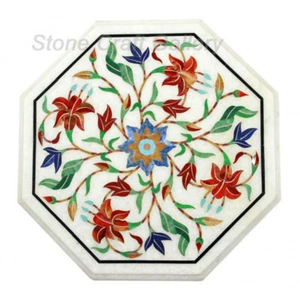 15" Marble Corner Table Top Semi Precious Stones Handmade Inlay Art Work - Picture 1 of 3