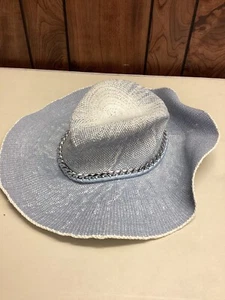 Sombrero de papel de paja azul Madden NYC ala ancha para mujer - Imagen 1 de 7