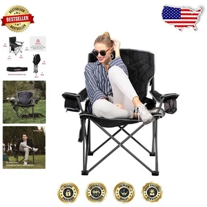Heavy Duty Portable Camping Chair 500 LBS Capacity for Outdoor Adventures - Picture 1 of 9