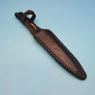 VTG Fixed Blade Knife Sheath Black Leather Belt Dagger Case 9.5"x 4.75" Laced  - Image 1 of 4