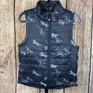 Kerrits Kids Reversible Vest Girls Large Horse Design Black Quilted Full Zip - Picture 1 of 8