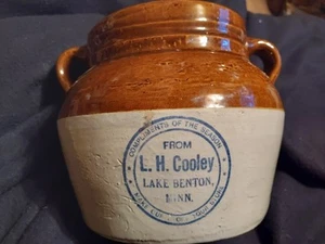 Red Wing Stoneware Advertising Bean Pot Lake Benton Minnesota L. H. Cooley - Picture 1 of 13