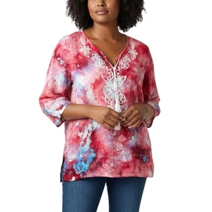 Artisan NY Medium Tunic Top Handmade Tie Dye Embroidered V Neck Boho Tassels 401 - Picture 1 of 10