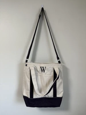 Bolso de Mano Land’s End Lona Natural/Azul Marino con Monograma, Asas y Correa Larga Cremallera Superior Foto 1 de 4