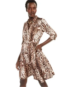 I.N.C Womens Leopard-Print A-line Shirt Dress, Brown, 8 - Picture 1 of 1