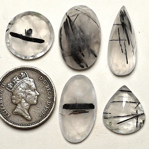 Earth Calligraphy 5 PC Natural Tourmaline Rutile 17mm-26mm Faceted Cut Gemstones - Picture 1 of 9