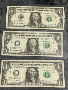 Lot (3) 2013 One Dollar Bill Star Note Fancy Serial  Note B series Duplicate - Picture 1 of 3