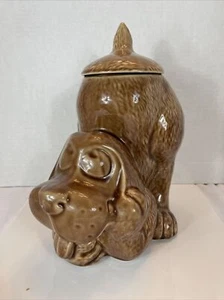 Tarro de galletas de cerámica McCoy Pottery HOUND DOG cara lisa marrón #0272 de colección años 70 - Imagen 1 de 20