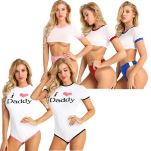 Mujeres ""I Love Daddy"" Mono Tanga Mono Mono Prenda para el torso Body Juego de Rol Disfraces S-XL - Imagen 1 de 31
