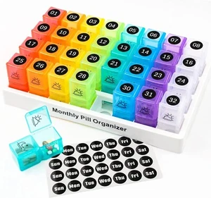 Monthly Pill Box Organiser, Large Capacity Am Pm Pill Box Case with - Picture 1 of 7