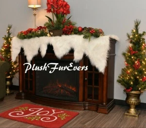 Abrigos de chimenea decoraciones piel sintética blanca 2' x 5' diseños de carros de nieve - Imagen 1 de 1
