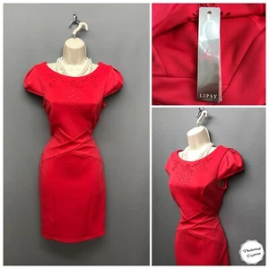 NEW Lipsy London Red Cut Out Broderie Bodycon Occasion Dress UK 10 EUR 38 US 6 - Picture 1 of 12