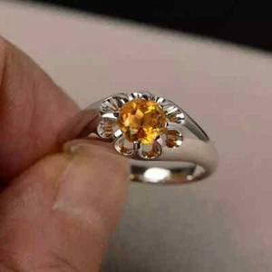 2Ct Round Lab Created Citrine Solitaire Engagement Ring 14K White Gold Plated - Picture 1 of 7