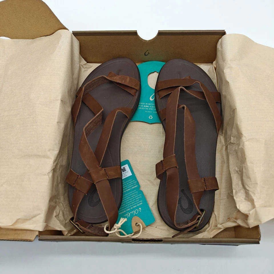 OluKai Upena Brown Leather Sandals Quick-Dry Water Resistant Women' Sz 5/7/10/11 - Image 1 of 4