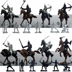 28 PCS Medieval Knights Warriors Horses Soldiers Figures Model Kids Play Toys - Picture 1 of 6