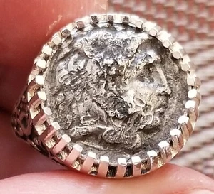 Alexander III the Great Genuine Ancient Greek Drachma Coin 925 Solid Silver Ring - Picture 1 of 10