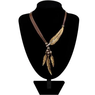 Colgante estilo bohemio cuerda cadena hoja patrón pluma para mujer joyería fina Foto 1 de 4