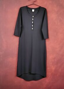 LOU LOU Sweatshirt Dress Size L Solid Black 3/4 Sleeve Casual 5-Button Pullover