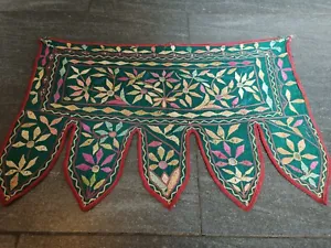 Vintage Indian Embroidered Patchwork Green Toran Door Wall Hanging Valance  OT7 - Picture 1 of 8