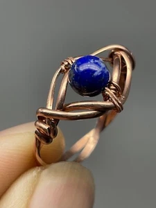Lapis Lazuli Elegant RING Size 8.5 Dainty Beautiful Quality Copper Wrap P50 - Picture 1 of 8